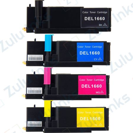 Set of 4 Compatible Dell C1660W Toner Cartridges