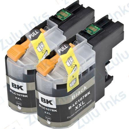 Set of 2 Compatible Brother LC-107BK Black Extra High Yield Ink Cartridges