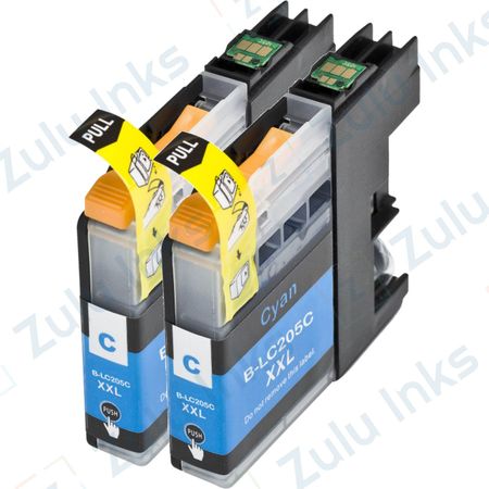 Set of 2 Compatible Brother LC-205C Cyan Extra High Yield Ink Cartridges