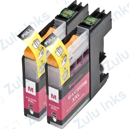 Set of 2 Compatible Brother LC-205M Magenta Extra High Yield Ink Cartridges