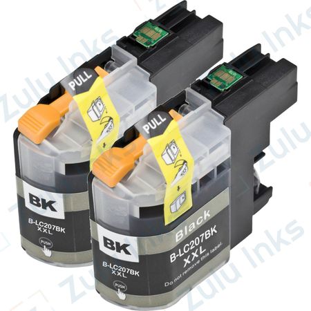 Set of 2 Compatible Brother LC-207BK Black Extra High Yield Ink Cartridges