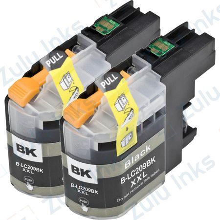 Set of 2 Compatible Brother LC-209BK Black Extra High Yield Ink Cartridges