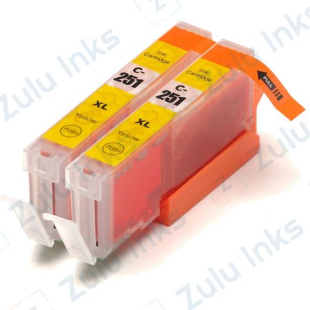 Set of 2 Compatible Canon CLI-251XL Yellow High Yield Ink Cartridges (6516B001)