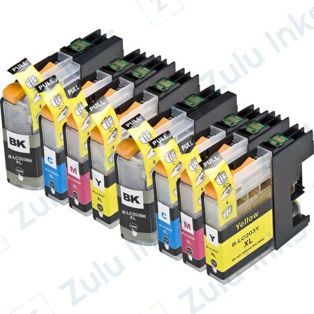 Set of 8 Compatible Brother LC-203 High Yield Ink Cartridges (LC-201)