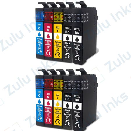 Set of 10 Compatible Epson 222 XL High Yield Ink Cartridges