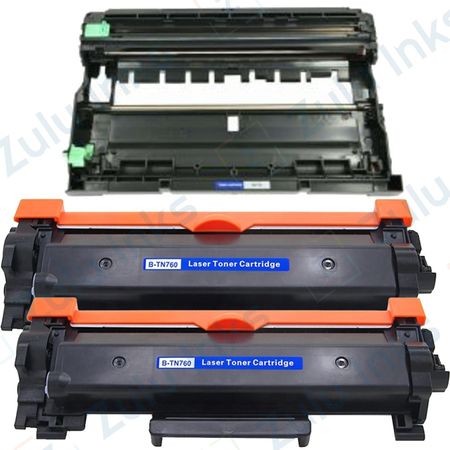 Set of 2 Compatible Brother TN-760 Black High Yield Toner & Drum Cartridge (Replaces TN-730)