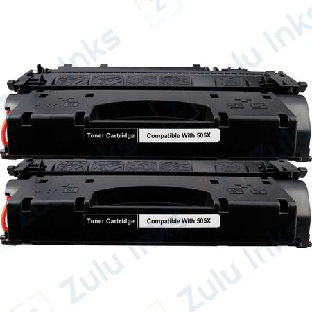 2 x HP Compatible 05X Black High-Yield Toner Cartridges (CE505X)