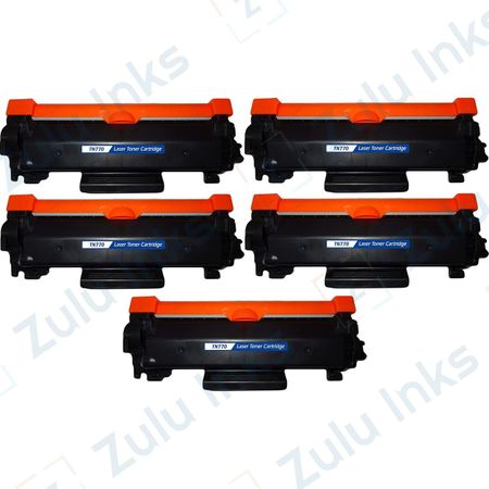 5 Pack Compatible Brother TN770 Black Super High-Yield Toner Cartridges