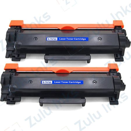 Set of 2 Compatible Brother TN-760 Black High Yield Toner Cartridges (Replaces TN-730)